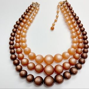 Vintage Brown and Tan Ombré Moonglow Bead Necklace